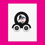 Woman in Blue in Cartoon Car Postcard