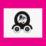 Woman in Blue in Cartoon Car Post Card
