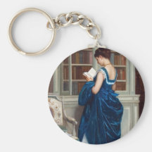 Woman in Blue, reading a Book Keychain
