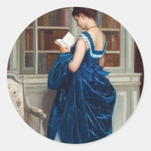 Woman in Blue, reading a Book Stickers