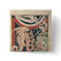 Woman in cloud above five men fighting button