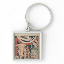 Woman in cloud above five men fighting key chain
