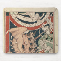 Woman in cloud above five men fighting mousepad
