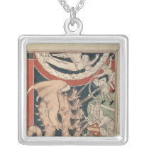 Woman in cloud above five men fighting personalized necklace