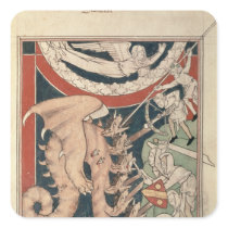 Woman in cloud above five men fighting sticker