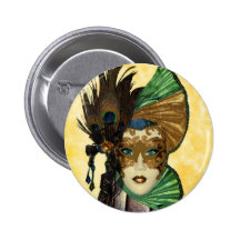 Woman In Masquerade Art Pinback Buttons