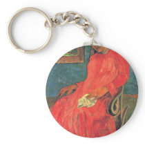 Woman In Red Dress By Paul Gauguin (Best Quality) Key Chains