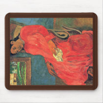 Woman In Red Dress By Paul Gauguin (Best Quality) Mousepads