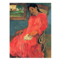 Woman in red dress - Paul Gauguin Post Cards
