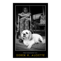 Woman in Wheel Chair and Small Dog posters