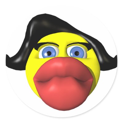 Woman kissing yellow smiley round sticker by SmileyFaceStore