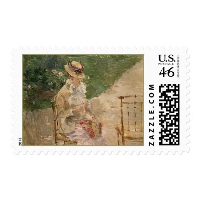 Woman Knitting, Berthe Morisot Fine Art Stamps by vintagegiftmall