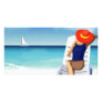 woman laying on the beach personalized photo card