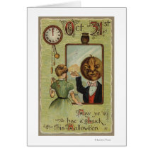 Woman Looking at Pumpkin Man in Mirror Card