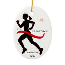 Woman Marathon Runner Ornament in Red
