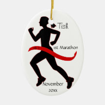 Woman Marathon Runner Ornament in Red