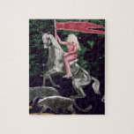 Woman on a white horse, with leopards fantasy art jigsaw puzzles