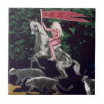 Woman on a white horse, with leopards fantasy art ceramic tiles