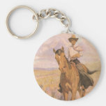 Woman on Horse by Dunton, Vintage Cowgirl Cowboy Keychains