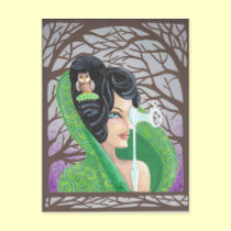 Woman Owl + Monocle fantasy art postcard print
