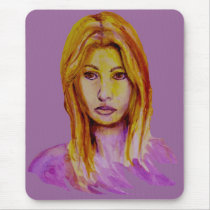Woman Portrait Rough Look Hand Painted Mousepads