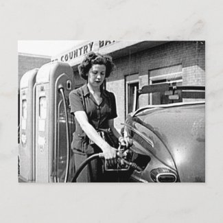 Woman Pumping Gas Vintage Louisville Kentucky postcard