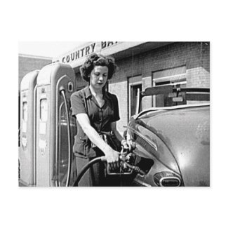 Woman Pumping Gas Vintage Louisville Kentucky postcard