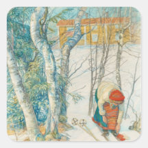 Woman Putting on Skis - Skidloperskan Square Stickers
