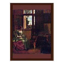 Woman Reading A Letter By Hooch Pieter De Postcards