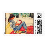 Woman reading in Bed Stamps