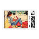 Woman reading in Bed postage by alienfreak1 Woman reading in Bed postage