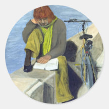 Woman Reading Round Sticker