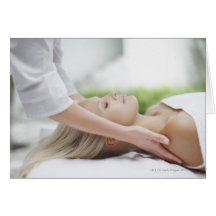 Woman receiving massage greeting cards