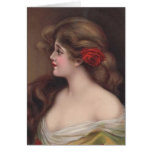 Woman Red Rose from 1909 Postcard Greeting Card