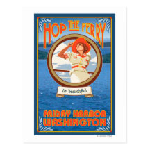 Woman Riding Ferry - Friday Harbor, Washington Postcard