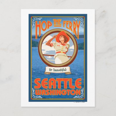 Woman Riding Ferry - Seattle, Washington Post Cards