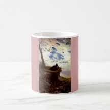 Woman sea cliff moonlight antique painting coffee mugs