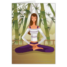 Woman sitting in lotus position, meditating cards
