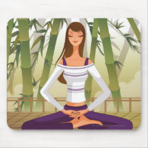 Woman sitting in lotus position, meditating mousepad