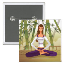 Woman sitting in lotus position, meditating pins