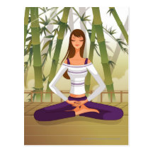 Woman sitting in lotus position, meditating postcards