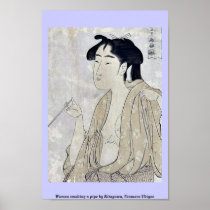 Woman smoking a pipe by Kitagawa, Utamaro Ukiyoe Print