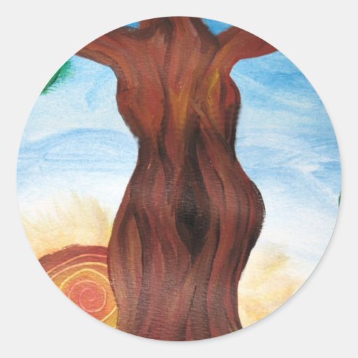 Woman tree round sticker