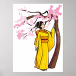 Woman Under Cherry Blossom Tree Print