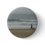 Woman Walking Dog Along Pismo Beach, CA Button