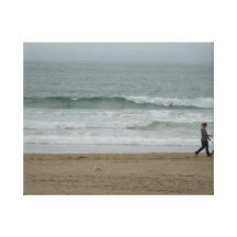 Woman Walking Dog Along Pismo Beach, CA Stretched Canvas Prints