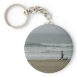 Woman Walking Dog Along Pismo Beach, CA Keychain