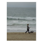 Woman Walking Dog at Pismo Beach, CA Postcards