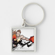 Woman wearing boxing glove keychains