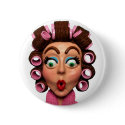 Woman Wearing Curlers buttons by AmyVangsgard Woman Wearing Curlers buttons